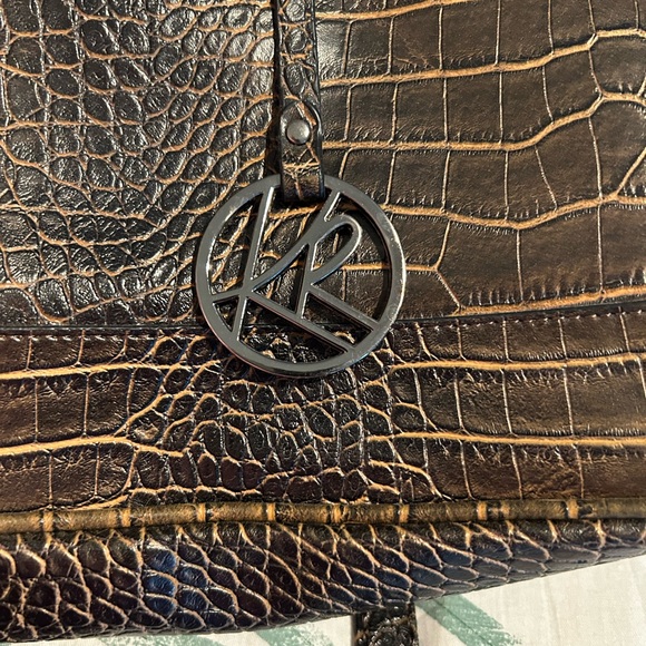 Kim Rogers Brown Faux Croc Leather Hornback Purse - Picture 3 of 6